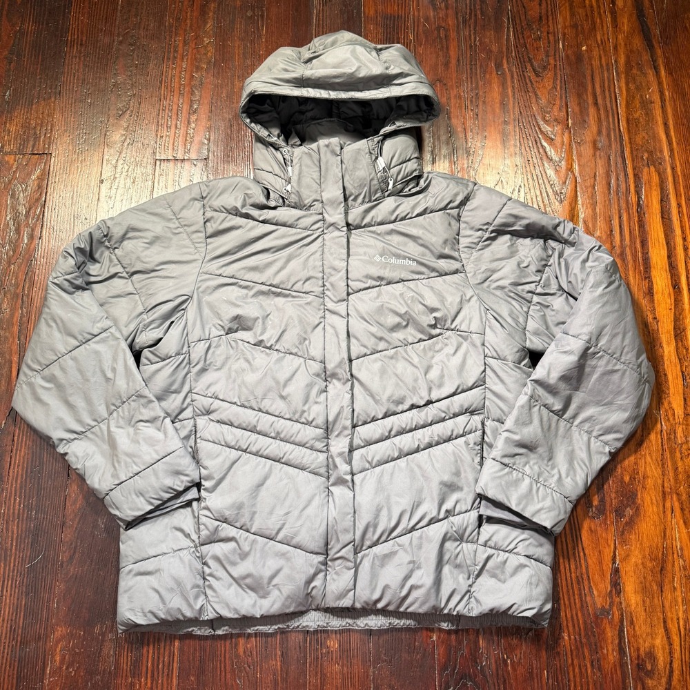 Columbia Peak to Park Jacket Womens L Gray Insulated Hooded Puffer WL0880